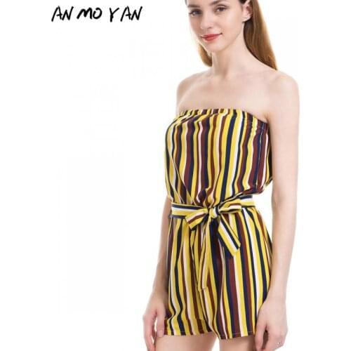 European And American Tube Top One Word Neck Bow Tie Tie One-piece Suit Fashion Stripe Printing Casual Womens Sets