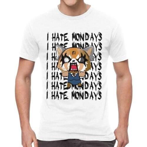 Mens Aggretsuko Aggressive Retsuko T-Shirt Streetwear I Hate Mondays Tshirt Short Sleeve Cool T Shirt Cotton Tee Gift Idea