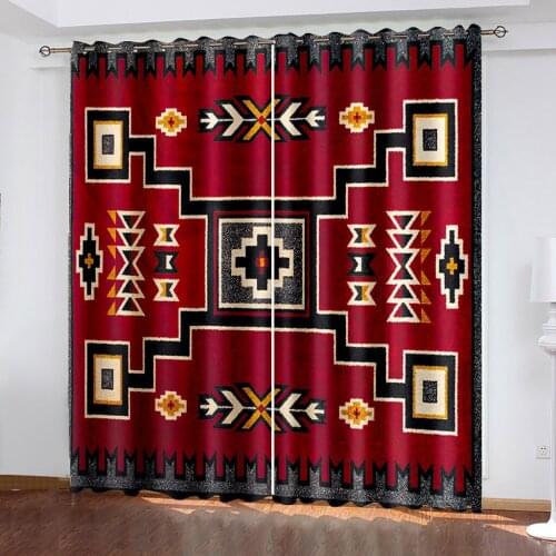 Living Room Bedroom Shading Decorative Grommet curtains Red and Black Line Pattern Home Textile Decorative Grommet Curtains