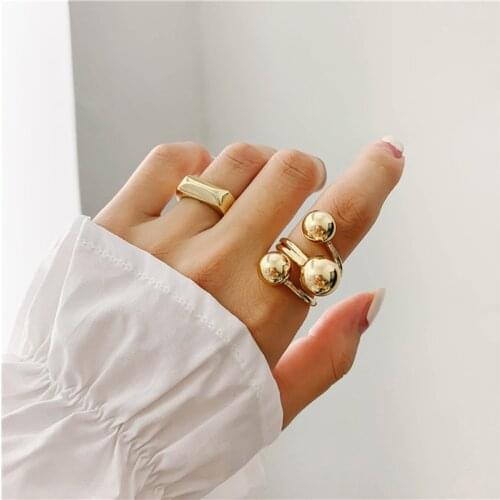 New exaggerated gold metal round open ring simple copper material design womens party jewelry geometric ring wholesale