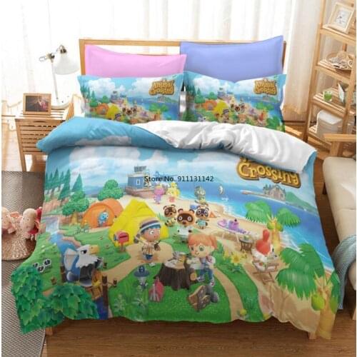 3D Cartoon Print Animal Cross Bedding Set Adult Children Bedroom Down Quilt Cover Pillowcase Double Queen King Home Textile