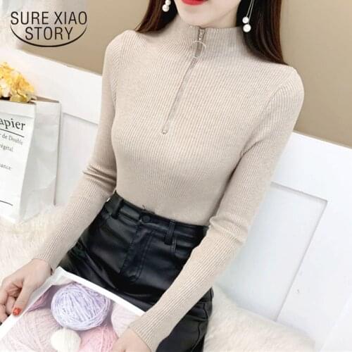 Korean Turtleneck Sweater Women Zipper Knitwear Winter Clothes Women Knitted Sweater Bottoming Pullover Fashion Clothing 11034