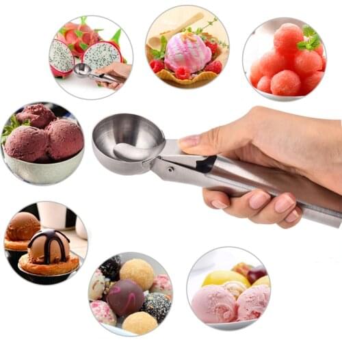 Thicken Ice Cream Scoop Stainless Steel Non-stick Mash Potato Watermelon Spoon Cookie Tool Spring Handle Kitchen Accessories
