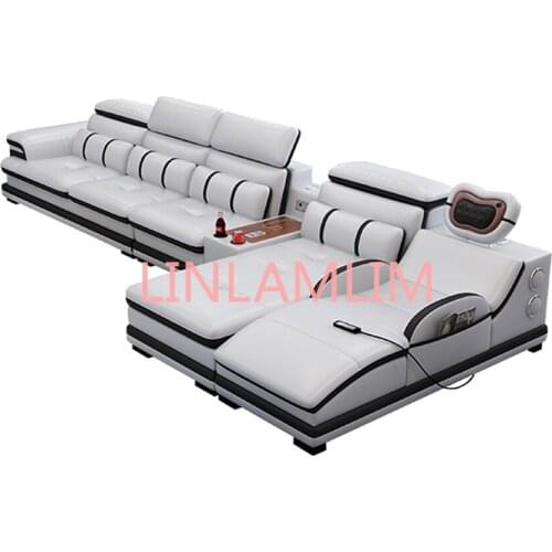 Massage living room Sofa bed functional genuine leather couch Nordic speaker sound system RGB USB + Bluetooth Iphone recharge ди