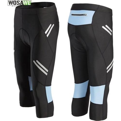 WOSAWE Mens Cycling Cropped Pants Reflective Riding Bike Tights Clothing 3D Gel Padded Riding MTB Spinning Bicycle Shorts