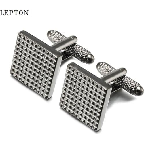 Hot Sale Square Black Cufflinks For Mens Business Lepton Brand Jewelry High Quality Classic Carve Cuff links Relojes gemelos