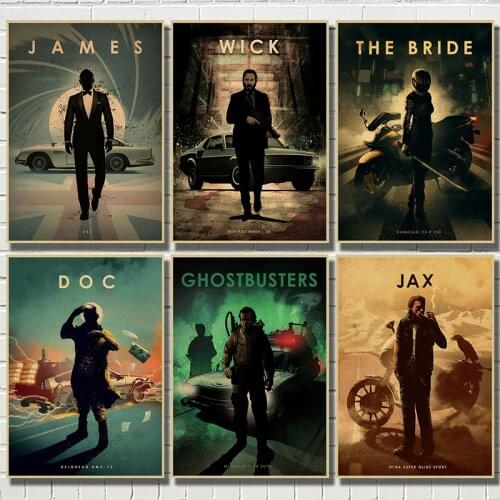 Classic movie protagonist man and car poster decorative painting home cafe bar kraft paper poster Wall Sticker