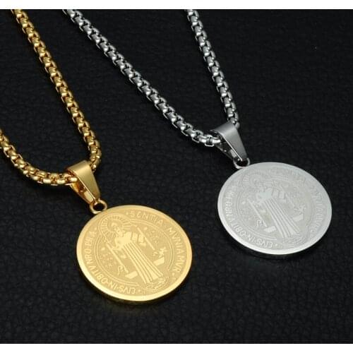 2colors Fashion Stainless Steel Retro Unisex Trendy Round Gold Pendant Jesus Pendant Necklace