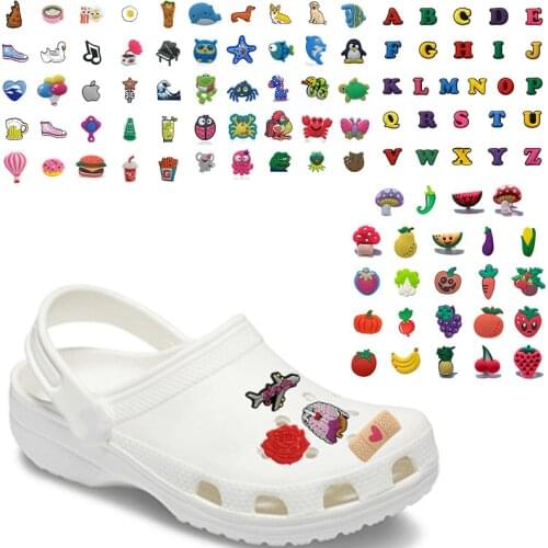24-26PCS Letters PVC Shoe Charms Animals Flower Fruit Accessories Decorations Food Ornaments Fit Wristband Shoes Kids Gift