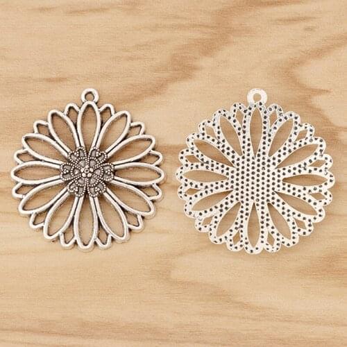 10 Pieces Tibetan Silver Large Filigree Flower Charms Pendants for Necklace Jewellery Making Findings 38x35mm