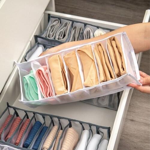 Underwear Storage Box Resuable Clothes Organizer Basket Flodable Drawer Divided Portable Container, 7 Grid Underpant, White