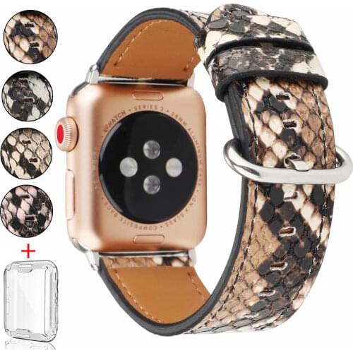 Snakeskin Leather Band for Apple Watch 6 5 4 3 SE 44mm 40mm Watchband Wrist Band for IWatch Serise 6 5 4 3 2 1 42mm 38mm Strap