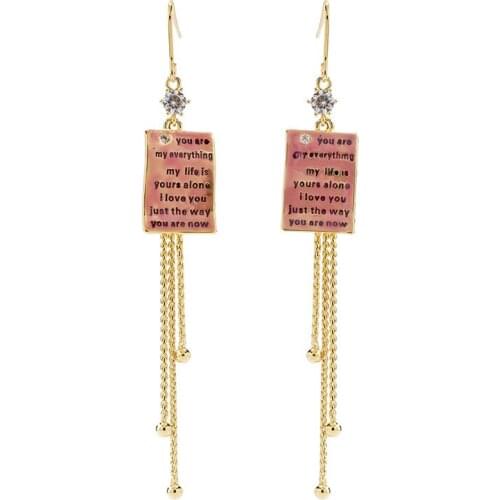 Romantic Elegant Love Letter Drop Earrings Simple Sweet Cute Tassel Ears Jewelry Good Gift Copper Enamel Accessories