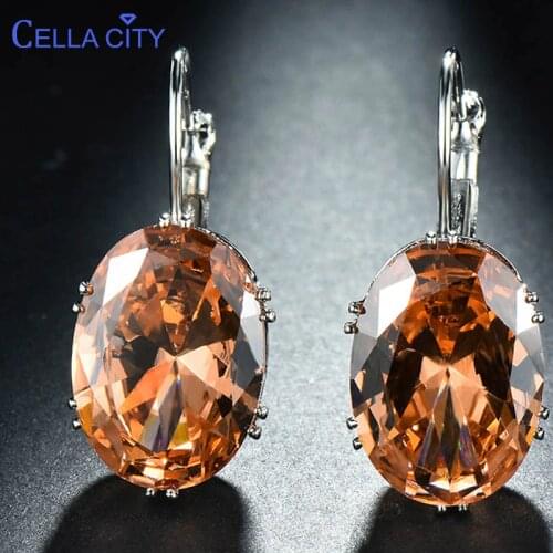 Cellacity Korean 925 silver Earrings with oval citrine gemstone Engagement Earrings Drop Earrings For Women Jewelry wholesale