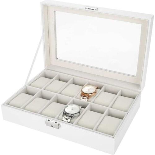 12 Slots Grid PU Leather Wrist Watch Display Box Storage Holder Organizer Watch Gift Case Bracelet Jewelry Dispay Watch Box