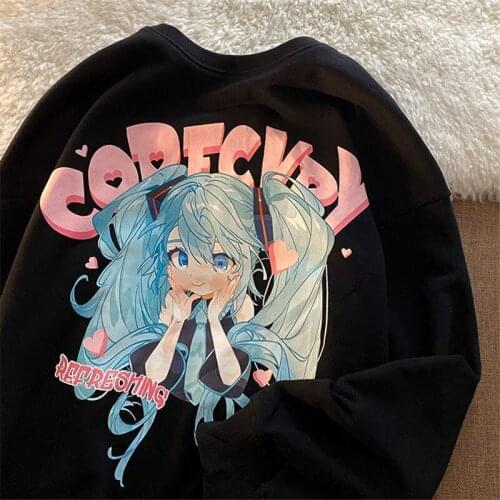 New Japan Style Cute Anime Girl Graphic Hoodie Sweatshirt O-neck Oversized Fashion Tops Harajuku Clothes for Teens 2021 Fashion