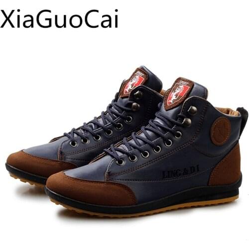 Spring Autumn Fashion HIgh Top Men Casual Shoes High Quality Comfortable Lace Up PU Leather Walking Shoes For Male c310 15