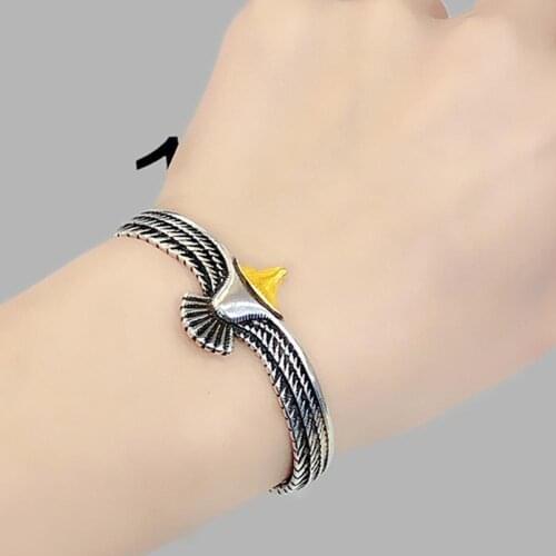 Vintage Color Eagle Feather Open Bracelet Raven Eagle Pagan Cuff Eagle Jewelry Wrisband Bracelet Bangle B0B5