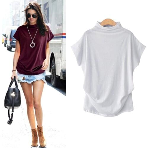 Summer Womens Top Turtleneck Batwing Sleeve T-Shirt Womans Clothing 2021 White T Shirts Y2K Ropa Mujer Kawaii Tops Plus Size