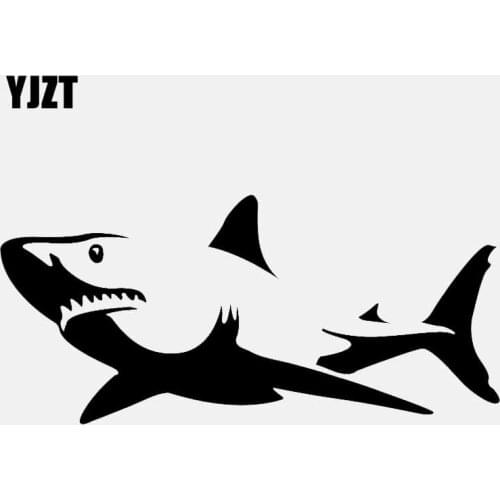 YJZT 15CM*6.9CM Shark Great White Mammel Sea Fish Art Decal Vinyl Car Sticker Decor Black/Silver C24-0444