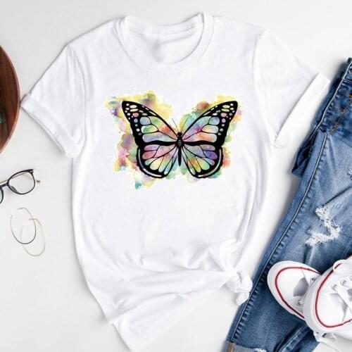 Women Graphic Watercolor Butterfly 2021 New Fashion Print Ladies Short Sleeve Summer Female Clothes Tops Tees Tshirt T-Shirt