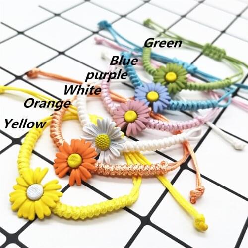 Daisy Flower Yellow Green Handmade Summer Beach Jewelry Design Trendy Women Bracelets Fashion Girl Flower Bangle Female Jewelry