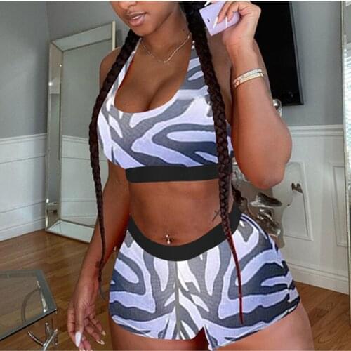 Casual Two Piece Set Women Clothing Sets Summer Plaid Star Printed Tracksuit Crop Top and Biker Shorts Womens Outfits Femme