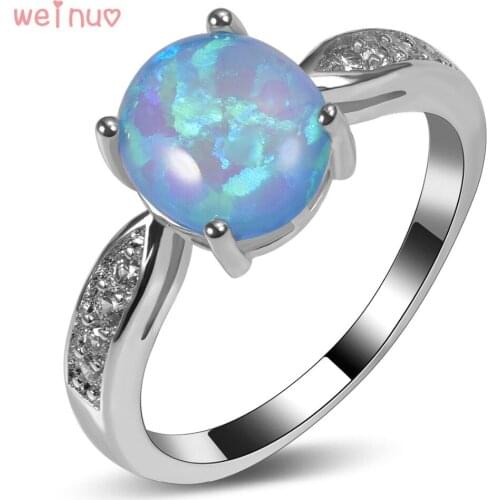 Weinuo Blue Fire Opal White Crystal Ring 925 Sterling Silver Top Quality Fancy Jewelry Wedding Ring Size 5 6 7 8 9 10 11 A321