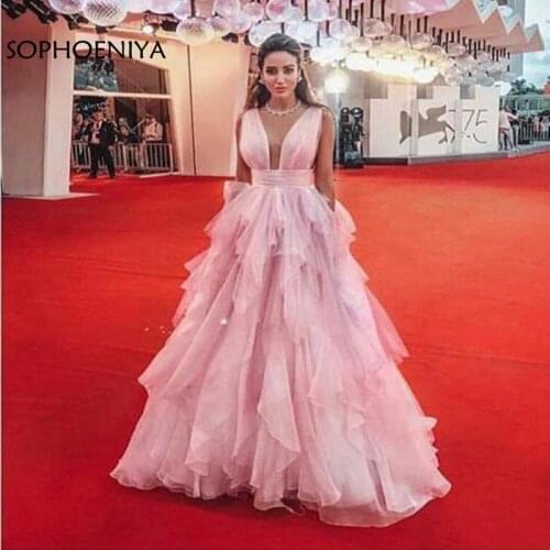 New Arrival Pink V Neck A-Line Evening dress 2021 abiye robe de soiree Formal dress Party ever pretty Evening gown abiye elbise