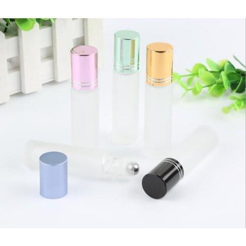 10ml Roll On Frosted Thick Glass Essential Oil Perfume Bottle with Steel Bead Aluminum Cover 100pcs/lot