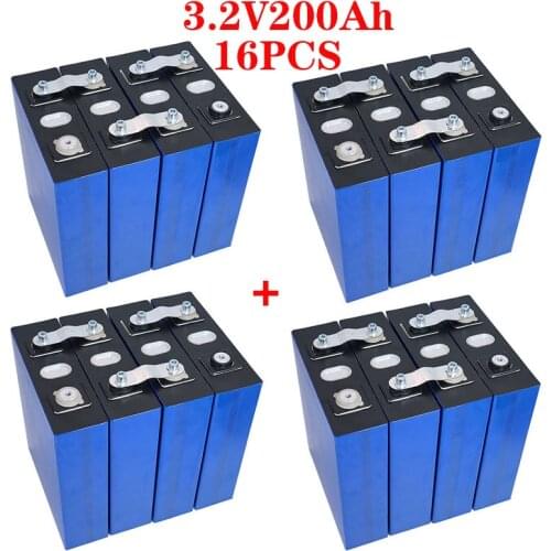 16PCS NEW 3.2V 200Ah LiFePO4 battery 48V200Ah 3C Lithium Iron Phosphate battery for 4S 12V 24V battery Yacht solar TAX FREE