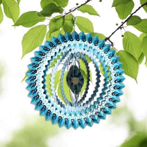 3D Colorful Mandala Geometric Pattern Rotating Wind Chime Pendant Hanging Stainless Steel Art Geometric Pattern Hanging Garden