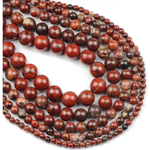 4 6 8 10 12MM Natural Stone Red Brecciated Jaspers Round Loose Spacer Beads For Jewelry Making DIY Bracelets Necklaces Accessory
