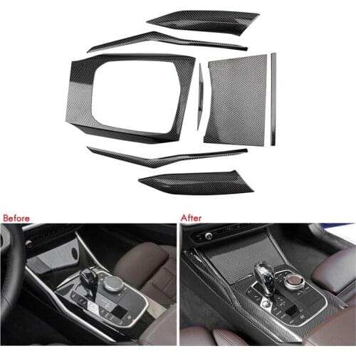8Pcs Carbon Fiber Central Gear Panel Control Panel Decal Car Interior Modification for BMW 3 Series G20 G28 2019-2021