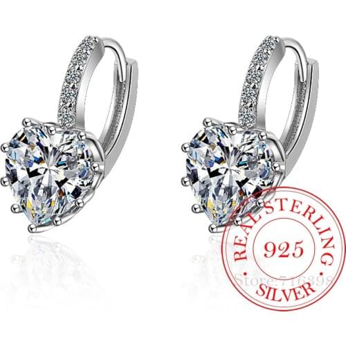 925 Sterling Silver Fine Jewelry 925 Silver Multi Color Crystal Heart Hoop Earrings for Women Wedding Party Jewelry Gift/jkfljda