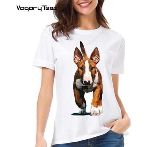 English Bull Terrier Cute Bull Terrier Puppy Dog Print Girl T-Shirt Summer Fashion women Painting High Quality Casual Tops Tees