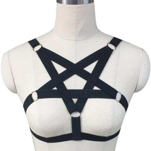 Sexy Ladies Pentagram Harness Bra for Women Sexy Crop Top Body Cage Bralette Punk Goth Fetish Bondage Plus Size Festival Rave