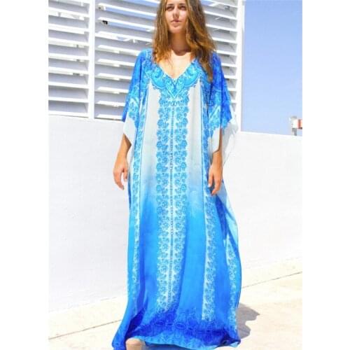 Designer Kaftan tunic Beach dress plus size loose swimsuit cover up long Boho Hippy Kimono holiday Dress print Beach Cover-up