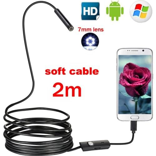 7MM Endoscope Camera 6 LEDs Adjustable IP67 Waterproof USB Android Flexible Inspection Borescope Cameras for Phone PC