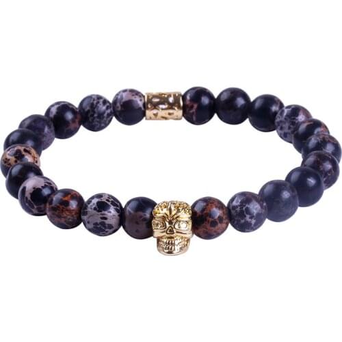Classic High Quality Skull Bracelet Bangles Stone Women Men Bead Skull Bracelet Jewelry Gift Beaded Bracelet BR129