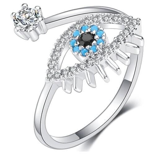 Classical Cubic Zirconia Eye Ring For Women Adjustable Evil Eye Open Ring Engagement Wedding Female Bohemia Jewelry Gift