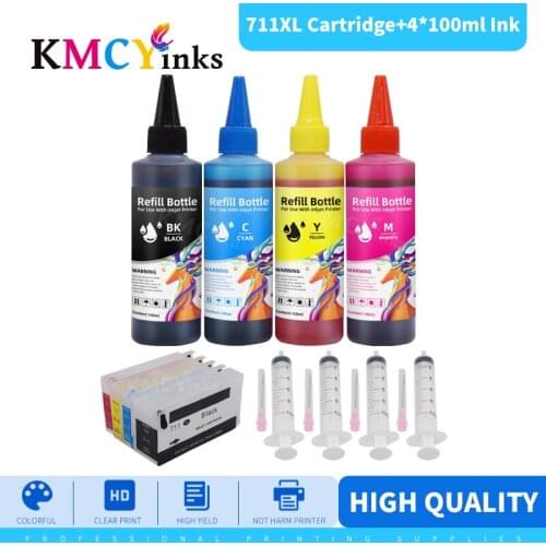 KMCYinks 4 Colors For HP 711 Empty Refillable Ink Cartridge With Resettable Chip For HP DesignJet T120 T520 Inkjet Printer 711XL