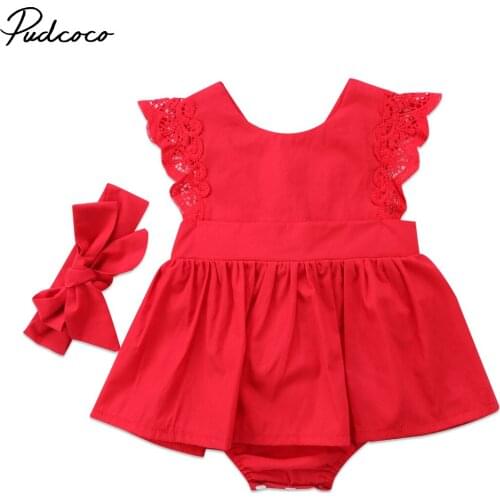 Pudcoco 2018 Newborn Toddler Baby Girl Romper Lace Sleeveless Tutu Dress Jumpsuit Sunsuit + Bowknot Headband Outfit 2Pcs