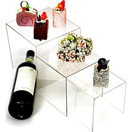 Square Acrylic Clear 3 Size Riser Display Stands Showcase Set to Set up Jewerly
