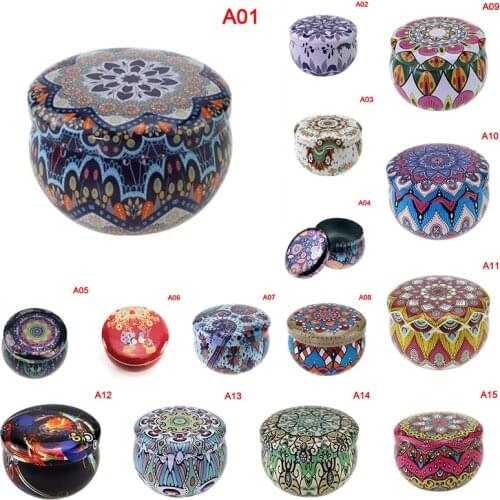 1 Pcs European Vintage Flower Printed Mini Metal Tin Jars Wax Making Candle Container Small Jewelry Candy Storage Pots 52 Styles
