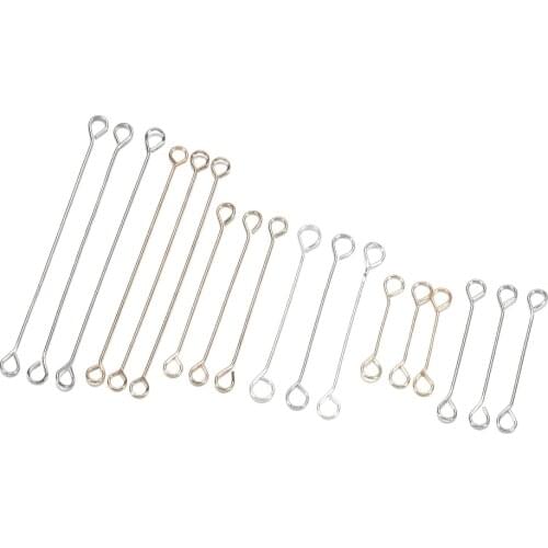 50pcs 15-40 mm Metal Steel Double Eye Pin Earrings Charm Connector Rod For DIY Jewelry Making Earrings Connector Pins Supplies