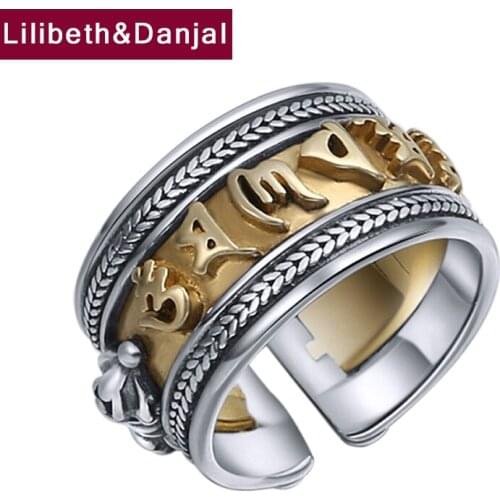 2018 New Sterling Silver Men Jewelry Brand Women Gift Fine Jewelry Wholesale Thai Silver 925 Word Mantra Opening Ring R18