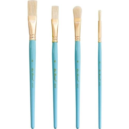 Sky blue wood rod pig bristle oil brush gold-plated aluminum tube 4 pcs mixed head hard hair brush set paint brushes art