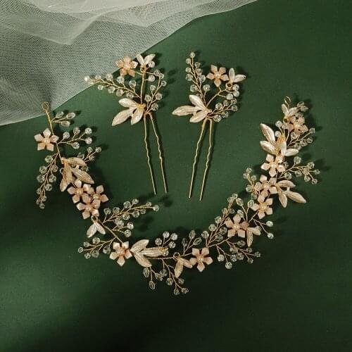 New Fairy Beauty Bridal Wedding Headdress Set Pearl Headband U-shaped Hairpin Hairpin Shape Photo Matching Accessories