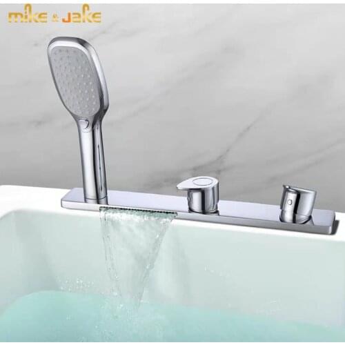 New Chrome bathtub faucet bath mounted two function bath mixer waterfall bathtub tap with hand shower MJ8889